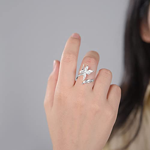 Bague ajustable en argent S925 pour femme avec motif fleur d'iris élégant