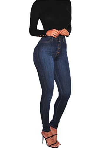 Womens Super Stretch Comfort High Waist High Rise Skinny Jeans Curvy Butt Lifting Denim Pants Trousers (XXL-Large,Dark Blue)2