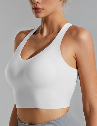 Wingslove Longline Sports Bra for Women Wireless Workout Crop Tank Top Built-in Cups Seamless Cross Back Bras3