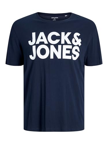 Jack & Jones Herren Logo T-Shirt Plus Size | Rundhals Kurzarm Shirt | Übergrößen Shortsleeve JJECORP, Farben:Navy, Größe...
