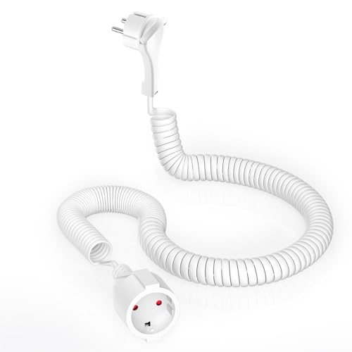 Rallonge spirale extensible blanche en PVC résistant 230V 16A IP20