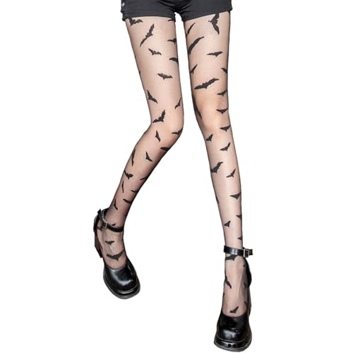 Bats Pattern Sheer Tights Women Gothic Punk Pantyhose White Fishnet Stockings Lace Mesh Socks Grunge Accessory - Main Image