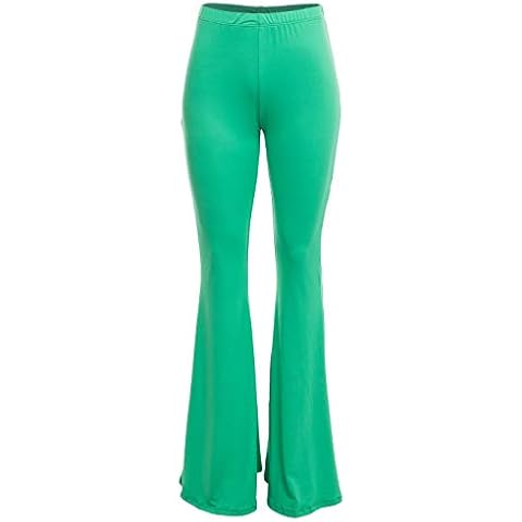 FASHIONOMICS Womens Boho Comfy Stretchy Bell Bottom Flare Pants (L, S.Green) Cover