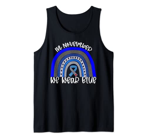 In November We Wear Blue Rainbow Diabetes Awareness t-shirt sem mangas, Preto, S