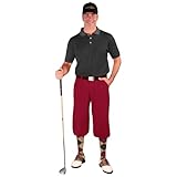 Golf Knickers Mens Outfit - Maroon Microfiber, Limited Edition Ball Cap, Over-The-Calf Argyle Socks, Black Golf Shirt - Waist 26