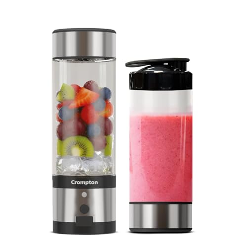 Image of Crompton Ameo Fresh Portable Blender | Smoothie & Juice maker | 126W Blender Mixer Grinder | USB-C Rechargeable | Compact & Travel Friendly | 1 Year Warranty | Smart safety lock | 400 ml | Sipper Cap