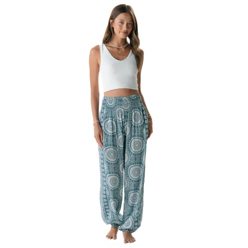 Image of Lotus and Luna Women's Harem Pants Thai Pants for Beach & Lounge High Waisted Flowy Boho Pants Genie Pants Yoga Pants