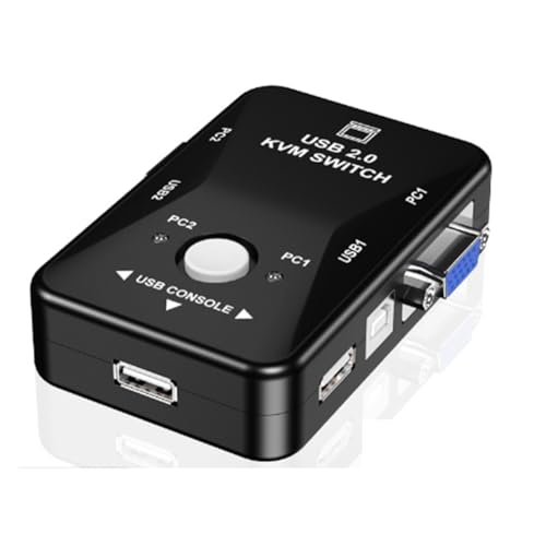 Richeyty Conmutador de RatóN KVM USB 2.0, Teclado, Caja Divisora VGA, Conmutador para Compartir, Conmutador KVM USB, Caja de Conmutador VGA SVGA de 2 Puertos