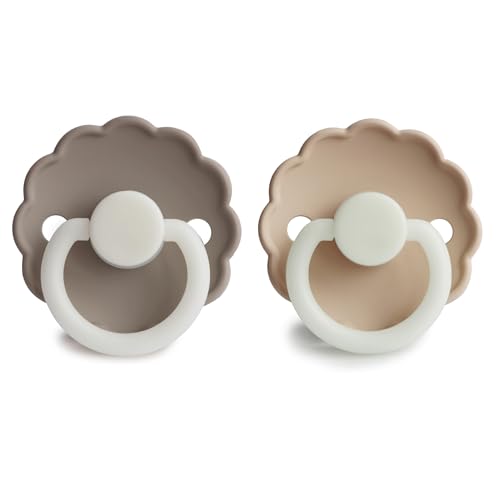 Image of FRIGG Daisy Night SilkySoft Silicone Baby Pacifier | Made in Denmark | BPA-Free (Portobello /Croissant, 0-6 Months)
