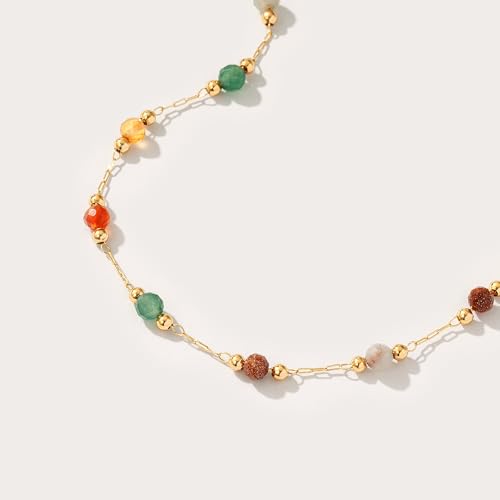Fettero Dainty Beads Choker Neckces for Women - 14K Gold Plated Beaded Necklace Summer Beach Choker Boho Gold Necklace for Women Jewelry