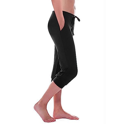 Wkishenl Capri Pants for Women Summer 2025 Drawstring Elastic High Waist Cargo Pants with Pockets Solid Color Button Joggers