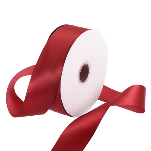 Rebower 1 1/2 Inch 50 Yard Satin Ribbon Thick Double Face Grosgrain Silk Ribbon, [for Gift Wrapping, Hair Bows, Wedding, Cake, Flower] - Burgundy Red