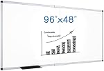VIZ-PRO Large Dry Erase White Board/Magnetic Foldable Whiteboard, 96 X 48 Inches, Silver Aluminium Frame | Silver Aluminum Frame, 8' x 4' Wall-Mounted White Board with Marker Tray for School Office and Home