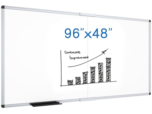 VIZ-PRO Large Dry Erase White Board/Magnetic Foldable Whiteboard, 96 X 48 Inches, Silver Aluminium Frame by VIZ-PRO - Used condition - CA$213.58
