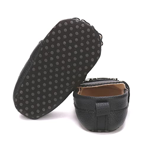 Greceen 221 Baby Boys And Girls Classic Pu Leather Loafers Are Suitable For Crawling, Wedding Dress, Birthday Parties, First Walking Crib Shoes 224 Black 12 thumb #4