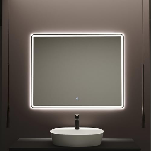 Baikal Espejo de Baño Rectangular | 100x80cm | Retroiluminado con Arenado | Táctil con Antivaho | Tonalidades 3500K/4000K/6000K | Espejo con luz | Espejo con LED.