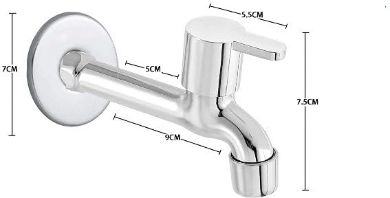 Image of Stainless Steel Long Body Tap with Wall Flange for Bathroom (Chrome Finish) Bib Tap Faucet