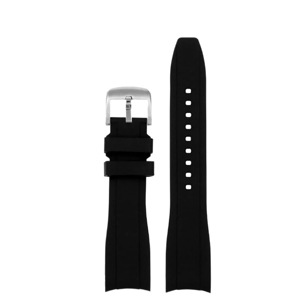 HUTBUVEAW Curved End Silicone Rubber Watch Strap Men For Rolex Water Ghost For Seiko For Citizen For Tissot 20mm 22mm Universal Wristband(Black sk,24mm)