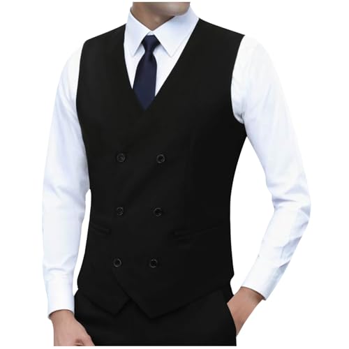 Men's V-Neck Suit Vest Slim Fit Formal Dress Casual Business Waistcoat for Suit or Tuxedo Double Breasted Work Vests