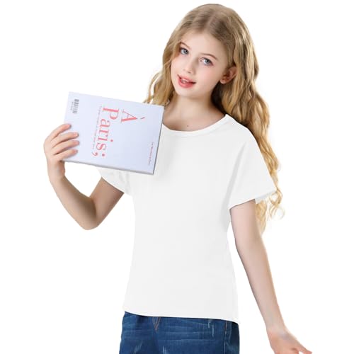 Phedrew 2 Pieces Kids Cotton T-Shirt Solid Color Short Sleeve Crewneck Basic Tops for Unisex Boys and Girls2