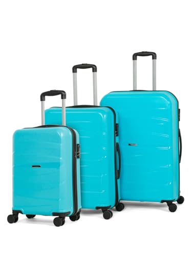 Image of Teakwood Small-Medium-Large Size 8 Wheels Trolley Bag, Hard Cabin with Zipper Closure, Adjustable Push Button & TSA Lock System 360 Degree (Set of 3, Aqua Green)