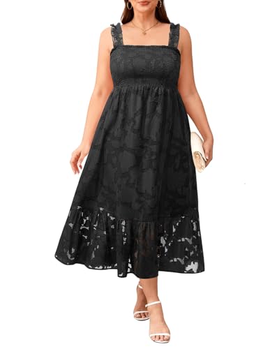 Image of Plus Size Summer Dress - Sun Boho Beach Casual Floral Spaghetti Strap Sleeveless Long Maxi Dresses