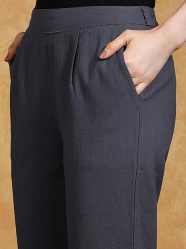 Image of Leriya Fashion Linen Loose Pants for Woman |Linen Trouser for Women | Ankle Length Straight Pant Women | Ladies Loose Pants Woman with Elastic Closure |High Waist Formal Office Trousers