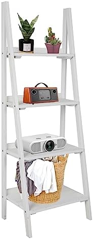 NO MORE TAG 4-Tier Ladder Shelf, 49 inches Wood Plant Flower Stand Storage Tall Ladder Shelf, Ladder Shelves for Living Room, Bedroom, Office, White