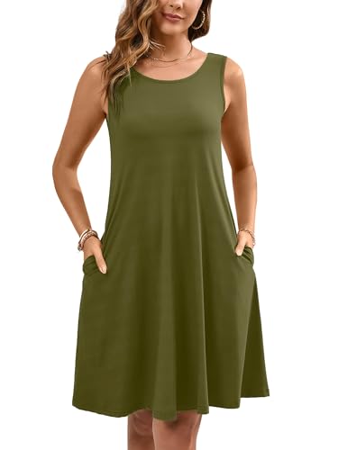 Image of Heymoments Women's Summer Dresses Sleeveless Casual Fashion Loose Swing Button Down Beach Dress with Pockets