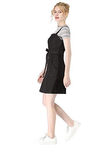 Allegra K Women's Spring 2026 Overall Dresses Classic Adjustable Strap Pinafore Jean Denim Dress Medium Black