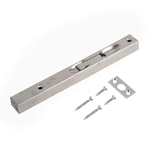 Door Latch Bolt 304 Stainless Steel Door Flush Lock Security Lever Action Gate Latch Bolt with Strike and Screws (8inch)