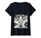 Photo Gallery donna t-shirt alpaca ufo abduction whimsical art maglietta con collo a v Photo Gallery donna t-shirt alpaca ufo abduction whimsical art maglietta con collo a v