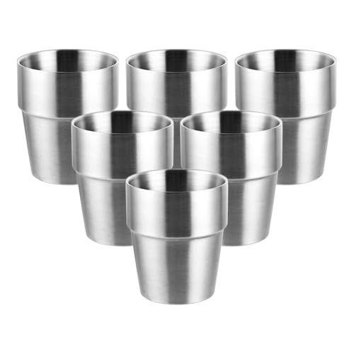 LOPYXBR Lot de 6 Tasses en Acier Inoxydable de 300ml, Double Paroi Tasse Inox pour les Dîners en Famille, les Fêtes Entre Amis et le Campingm, Empilable,...