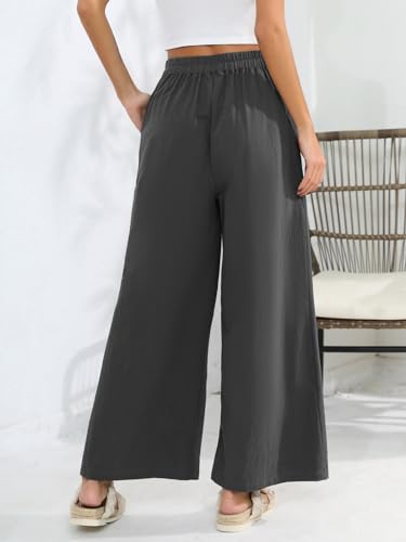 Les umes Womens Casual Wide Leg Pants Cotton Long Trousers High Wasit Loose Palazzo Pants with Pockets2