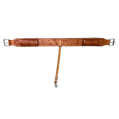 Hulara Western Carved Leather Rear Flank Back Saddle Girth Cinch Belt with Bucking Strap Comfytack |Premium Flank Cinch Belt Leather Horse Girth Tan
