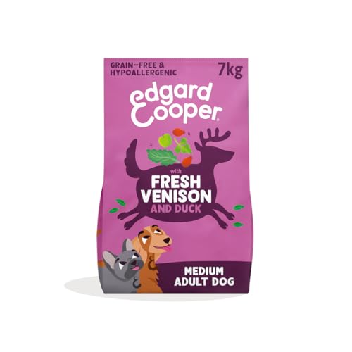 Edgard & Cooper Crochette Cani Adulti Senza Cereali Per Cani Di Taglia Medium (7kg), Cervo e Anatra Freschi, Ricetta Ipoallergenica Con Mela, Cavolo Riccio e Rosa Canina, Senza Farine Di Carne