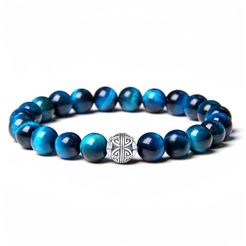 MetJakt Naturelles 8mm Pierres Bracelet précieuses deavec Cristal Bangle en perles avec pendentif en Argent Sterling 925 Pendentif Double Bonheur (Œil de...