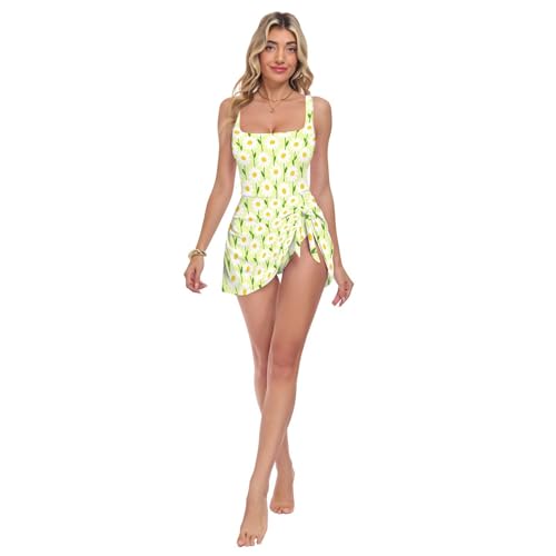 Maillot de bain une pièce vert marguerite blanche résolvant le manque de maintien du buste