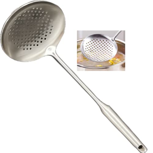 A · HOUSEWARE Skimmer Spoon Stainless Steel 304 Slotted Colander Strainer Ladle for Cooking Professional Heat Proof Hollow Handle Dishwasher Safe 14.96 inches