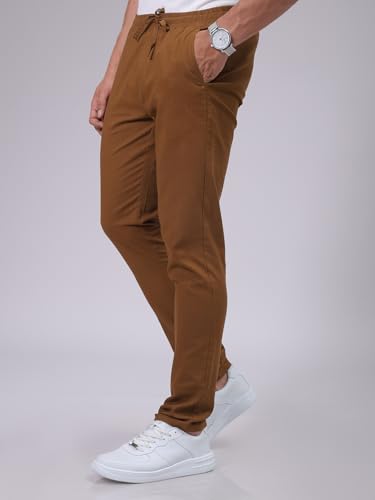Image of The Indian Garage Co Men Slim Fit Solid Mid-Rise Elasticated Linen Jogger Trouser