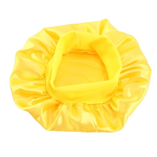 Bonnet de nuit en satin soyeux jaune avec turban à large bande pour soin capillaire premium