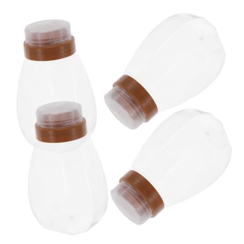 Happyyami 4Pcs Clear Plastic Honey Squeeze Bottle Leak Honey Dispenser for Kitchen Dining Durable Empty Jars with Lids for Honey Syrup and Sauces