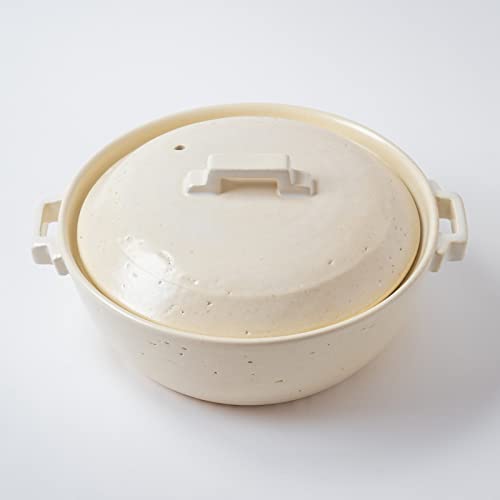 萬古焼（万古焼） 佐治陶器 荒土使用 「スタイル土鍋」 (8号（2-3人用：2-3合炊き）, ホワイト)