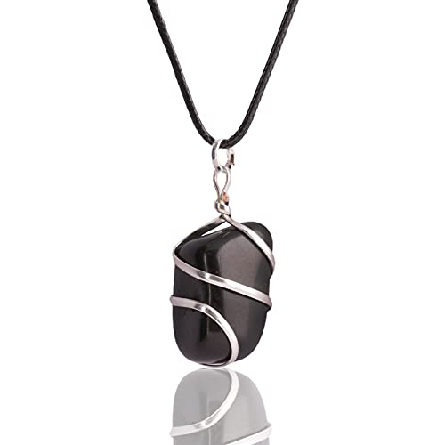 Raw Black Tourmaline Crystal Healing Pendant Necklace –Protection Negative Energy Cleanser Real Gemstone Chakra Zodiac Healing Charm Authentic Wrapped Tumble Stone Chakra Healing Charm
