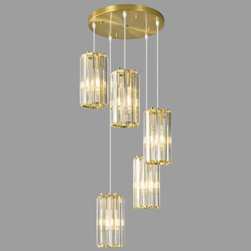 Image of Gold Pendant Lighting Modern Pendant Light, Mini Crystal Chandeliers,Adjustable Pendant Light Fixture for Kitchen Island Dinning Room Corridor Bedroom(Gold 5-Light)