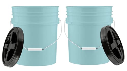 House Naturals 5 Gallon Aqua Food Grade BPA Free Bucket Pail with Black Gamma Screw on Lid ( Pack of 2)