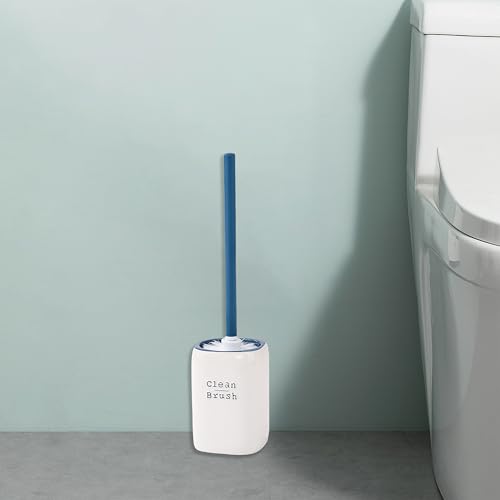 Image of Toilet Brush- Stylish Relief Letters Design Gray & White Toilet Bowl Brush and Holder Set - Premium Toilet Cleaner Brush with Elegant Toilet Brush and Holder for Modern Bathrooms（Blue＆White）