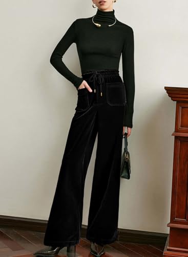 Acelitt Womens Velvet Pants Casual Elastic Waist Straight Leg Stretchy Loose Long Pant with Pockets Fall Outfits for Women3