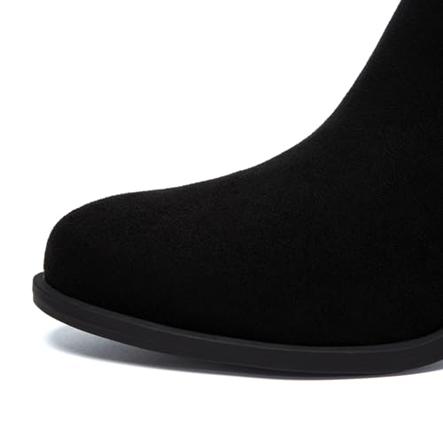 Athlefit Women's Chunky Ankle Boots Low Heel Comfortable Short Boots Round Toe Fahsion Black Suede Booties Size 6 — view 4