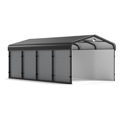 Benass 12x20FT Heavy Duty Metal Carport, Galvanized Steel Roof Portable Garage with PE Sidewalls, 2x2 Reinforced Square Tube Frame, All-Weather Waterproof Shelter for Car, Truck, Boat